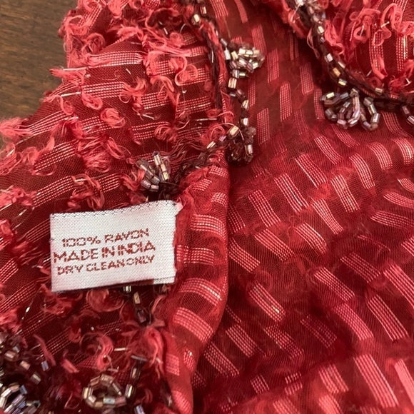 Sterling Styles Red Beaded Triangle Wrap | Formal Evening Shawl OS - Picture 9 of 9